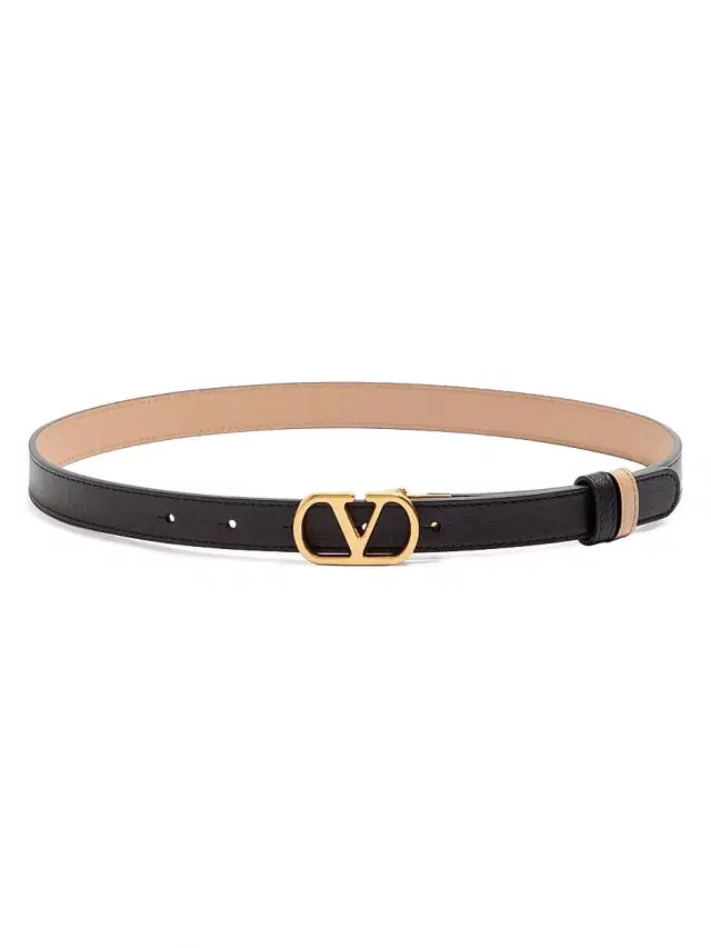 Valentino Garavani Women's VLogo Signature Reversible Shiny Calfskin Belt 20MM - Black Beige