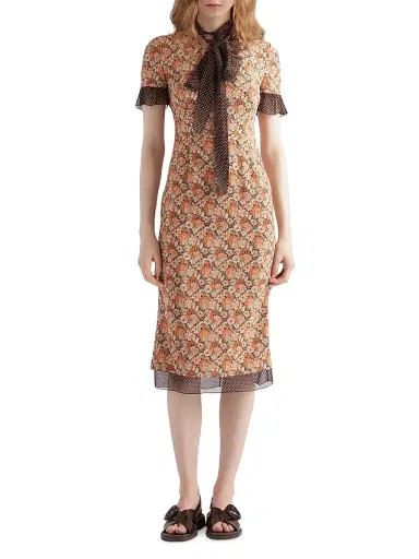 Prada Women's Printed Georgette Dress - Orange | Thumbnail 2