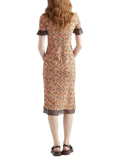 Prada Women's Printed Georgette Dress - Orange | Thumbnail 3
