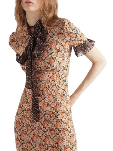 Prada Women's Printed Georgette Dress - Orange | Thumbnail 4