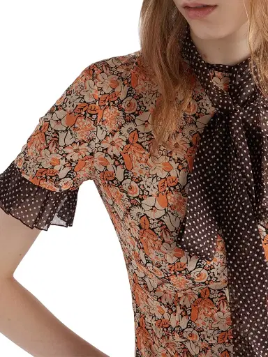 Prada Women's Printed Georgette Dress - Orange | Thumbnail 5
