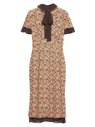 Prada Women's Printed Georgette Dress - Orange | Thumbnail 1