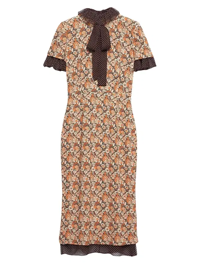 Women's Printed Georgette Dress - Orange