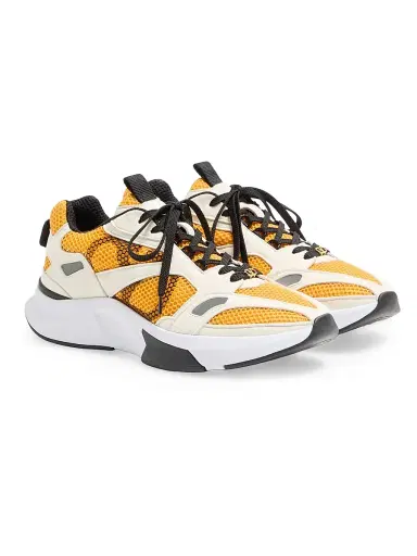 Valentino Garavani Men's Demivee Sneakers in Mesh Fabric with Suede Inserts - White Yellow - Size 13 | Thumbnail 2 Valentino Garavani Men's Demivee Sneakers in Mesh Fabric with Suede Inserts - White Yellow - Size 13 | Thumbnail 2