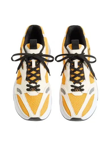 Valentino Garavani Men's Demivee Sneakers in Mesh Fabric with Suede Inserts - White Yellow - Size 13 | Thumbnail 4 Valentino Garavani Men's Demivee Sneakers in Mesh Fabric with Suede Inserts - White Yellow - Size 13 | Thumbnail 4