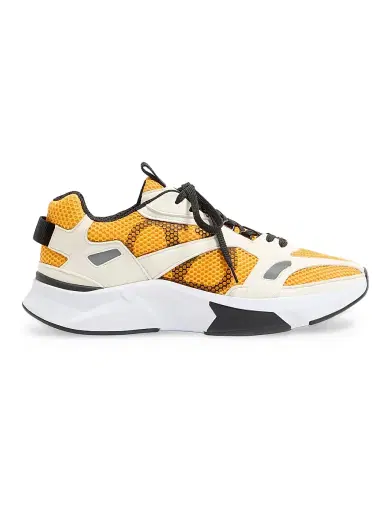 Valentino Garavani Men's Demivee Sneakers in Mesh Fabric with Suede Inserts - White Yellow - Size 13 | Thumbnail 1 Valentino Garavani Men's Demivee Sneakers in Mesh Fabric with Suede Inserts - White Yellow - Size 13 | Thumbnail 1