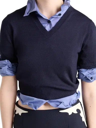 Prada Women's V-Neck Wool Sweater - Blue - Size 2 | Thumbnail 4
