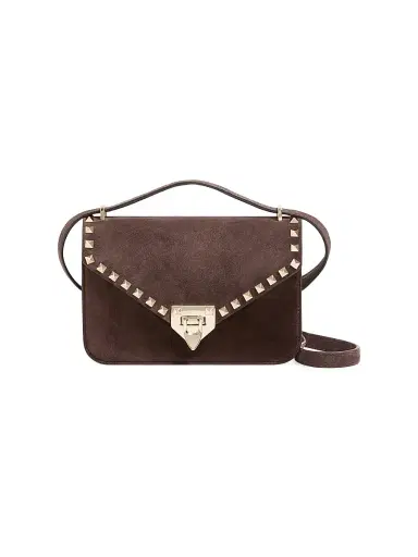 Valentino Garavani Women's Rockstud Small Suede Crossbody Bag - Ebony | Thumbnail 1 Valentino Garavani Women's Rockstud Small Suede Crossbody Bag - Ebony | Thumbnail 1