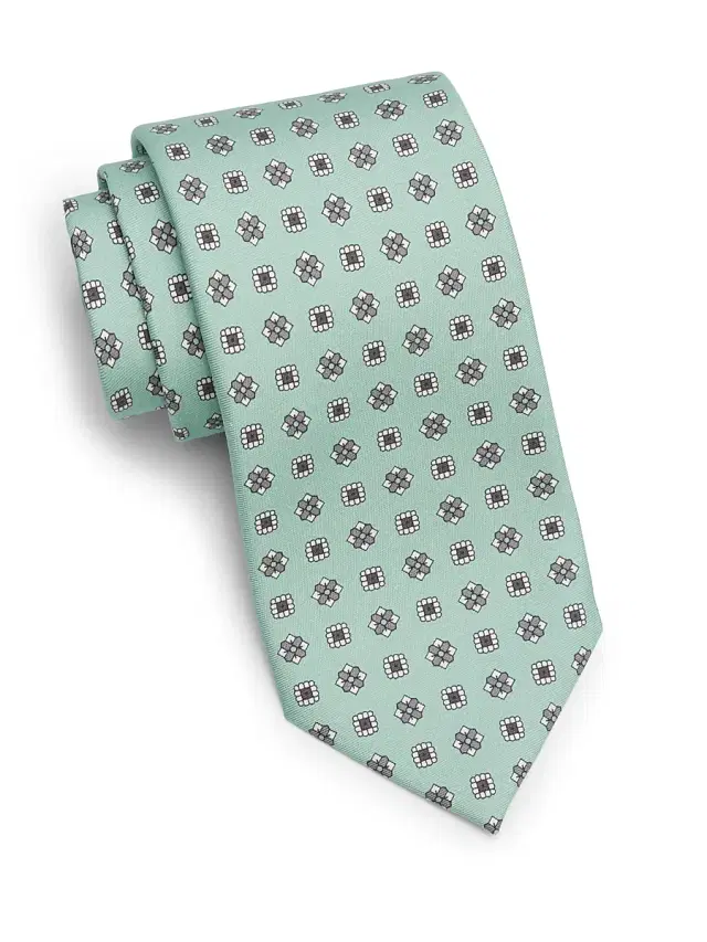 Isaia Men's Medallion Silk Tie - Light Green