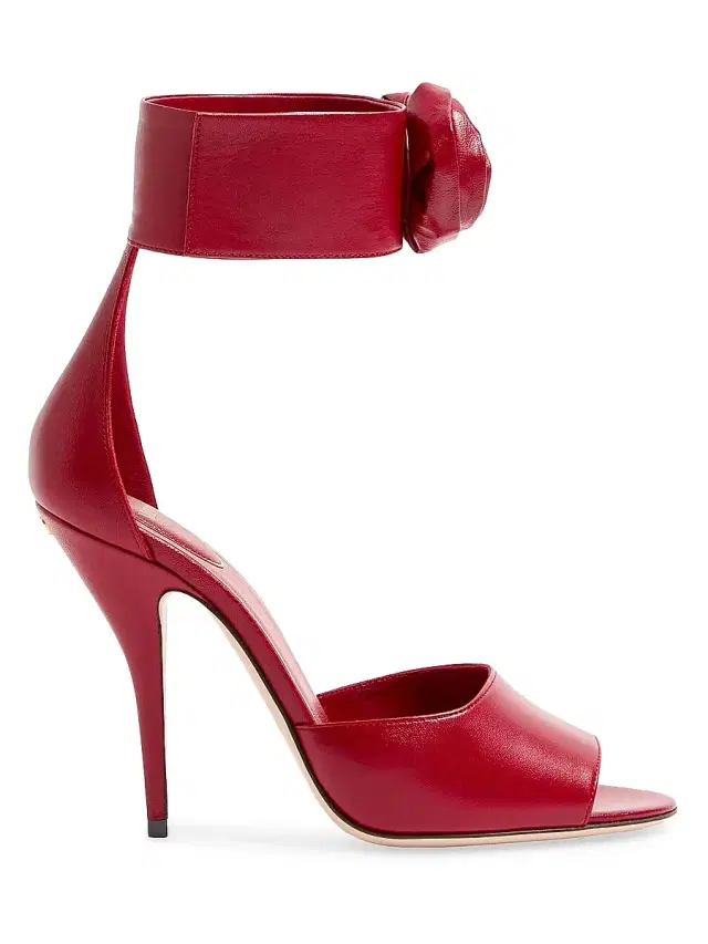 Valentino Garavani Women's Drip Rose Kidskin 10MM Sandals with Crystals - Red