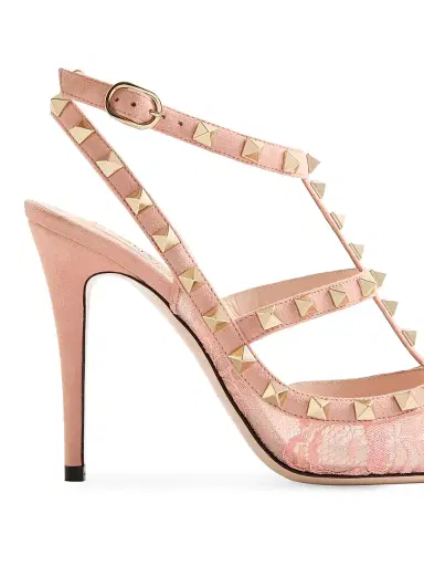 Valentino Garavani Women's Rockstud 100MM Lace Pump with Straps - Peach Rose - Size 11 | Thumbnail 6 Valentino Garavani Women's Rockstud 100MM Lace Pump with Straps - Peach Rose - Size 11 | Thumbnail 6