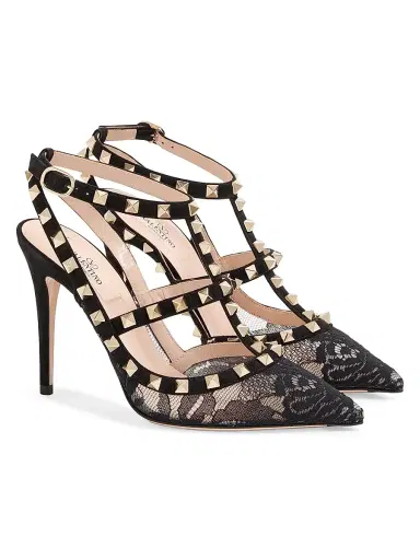 Valentino Garavani Women's Rockstud 100MM Lace Pump with Straps | Thumbnail 2 Valentino Garavani Women's Rockstud 100MM Lace Pump with Straps | Thumbnail 2