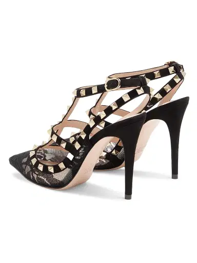 Valentino Garavani Women's Rockstud 100MM Lace Pump with Straps | Thumbnail 3 Valentino Garavani Women's Rockstud 100MM Lace Pump with Straps | Thumbnail 3