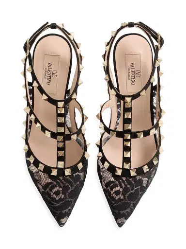 Valentino Garavani Women's Rockstud 100MM Lace Pump with Straps | Thumbnail 4 Valentino Garavani Women's Rockstud 100MM Lace Pump with Straps | Thumbnail 4