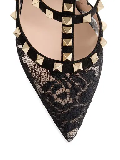 Valentino Garavani Women's Rockstud 100MM Lace Pump with Straps - Black - Size 10.5 | Thumbnail 5