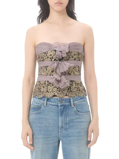 Valentino Garavani Women's Chiffon Top - Grey Mauve Gold - Size 2 | Thumbnail 2