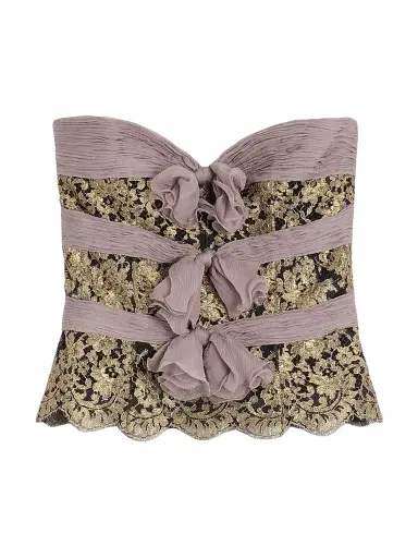 Valentino Garavani Women's Chiffon Top - Grey Mauve Gold - Size 2 | Thumbnail 1