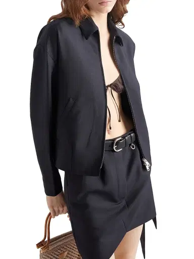 Prada Women's Kid Mohair Blouson Jacket - Blue | Thumbnail 4 Prada Women's Kid Mohair Blouson Jacket - Blue | Thumbnail 4