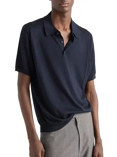 Prada Men's Cashmere and Silk Polo Shirt - Blue - Size 40 | Thumbnail 2