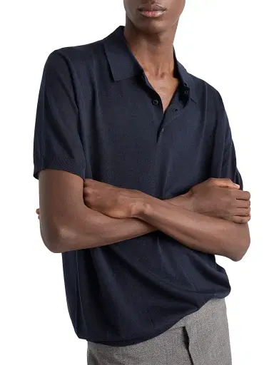 Prada Men's Cashmere and Silk Polo Shirt - Blue - Size 40 | Thumbnail 4