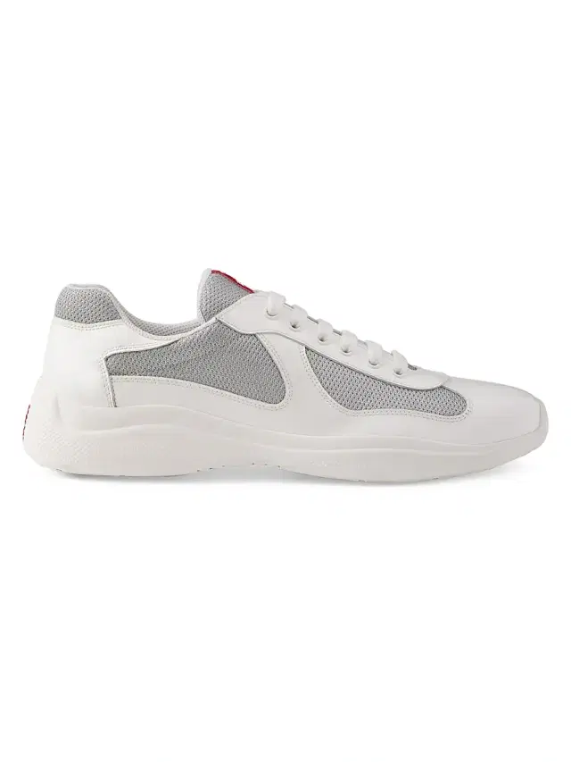 Prada Men's Patent Leather and Technical Fabric  America's Cup Sneakers - White