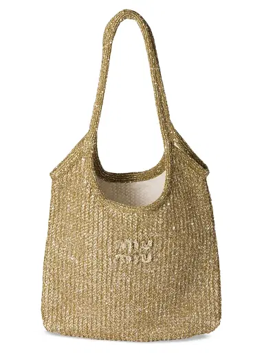 Miu Miu Women's Ivy Sequin Mesh Shoulder Bag - Beige | Thumbnail 1 Miu Miu Women's Ivy Sequin Mesh Shoulder Bag - Beige | Thumbnail 1