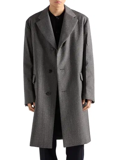 Prada Men's Single-Breasted Wool Coat - Grey | Thumbnail 2 Prada Men's Single-Breasted Wool Coat - Grey | Thumbnail 2