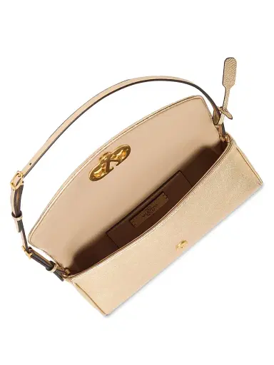 Valentino Garavani Women's DeVain Small Shoulder Bag in Laminated Nappa Leather - Gold | Thumbnail 7