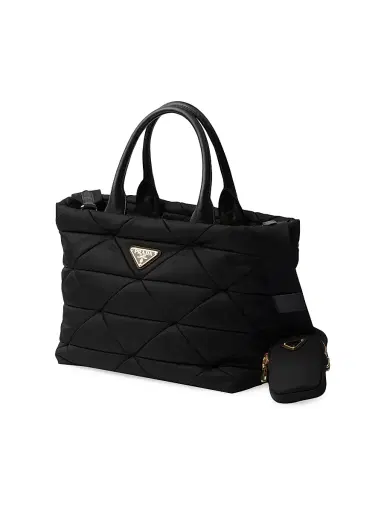 Prada Women's Padded Re-Nylon and Leather Top Handle Bag - Black | Thumbnail 2 Prada Women's Padded Re-Nylon and Leather Top Handle Bag - Black | Thumbnail 2