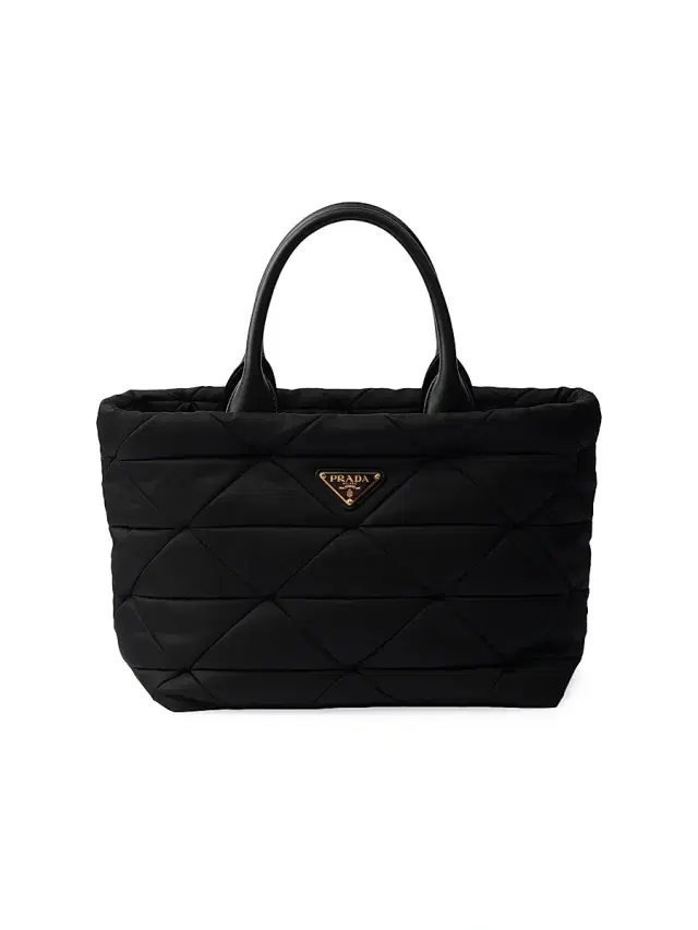 Women's  Padded Re-Nylon and Leather Top Handle Bag - Black
