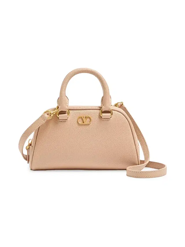 Valentino Garavani Women's VLogo Signature Mini Bowling Bag in Grainy Calfskin - Rose Sand