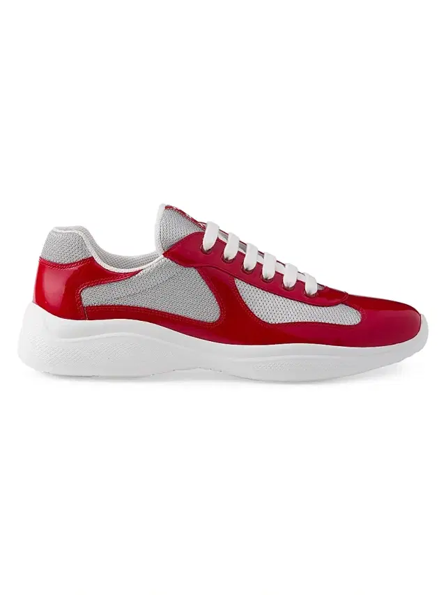 Men's Patent Leather and Technical Fabric  America's Cup Sneakers - Red