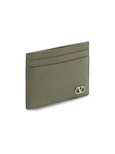 Valentino Garavani Men's VLogo Signature Card Holder in Grainy Calfskin - Military Green | Thumbnail 2