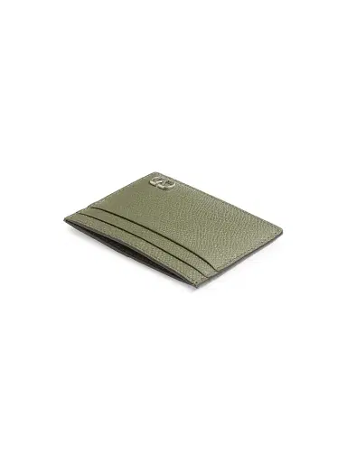 Valentino Garavani Men's VLogo Signature Card Holder in Grainy Calfskin - Military Green | Thumbnail 4