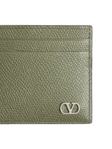 Valentino Garavani Men's VLogo Signature Card Holder in Grainy Calfskin - Military Green | Thumbnail 5
