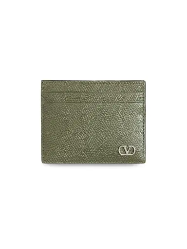 Valentino Garavani Men's VLogo Signature Card Holder in Grainy Calfskin - Military Green | Thumbnail 1
