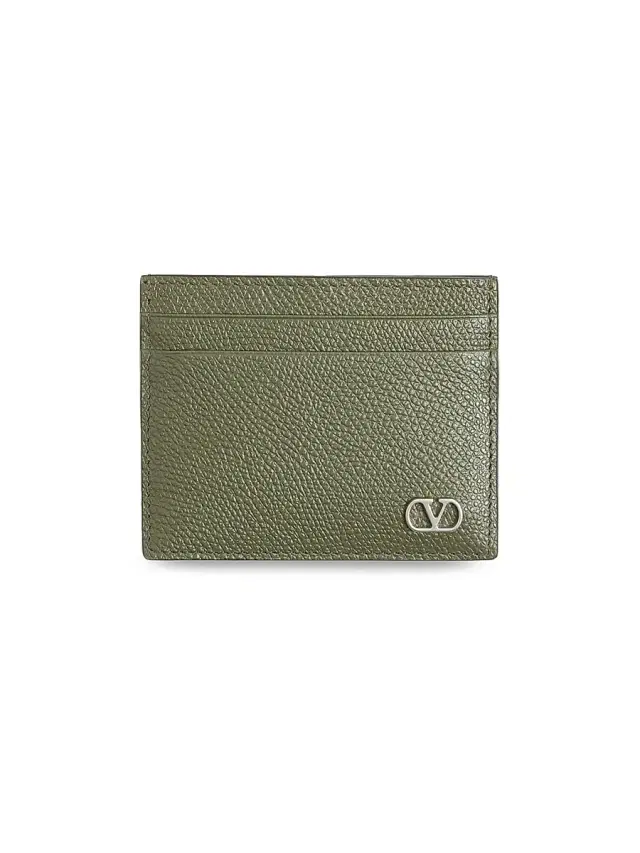 Valentino Garavani Men's VLogo Signature Card Holder in Grainy Calfskin - Military Green