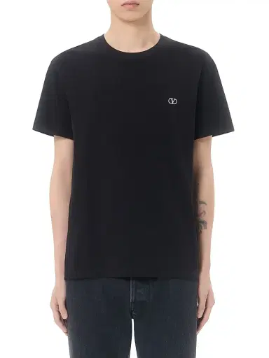 Valentino Garavani Men's Cotton T-Shirt with VLogo Embroidery - Black - Size XXL | Thumbnail 3