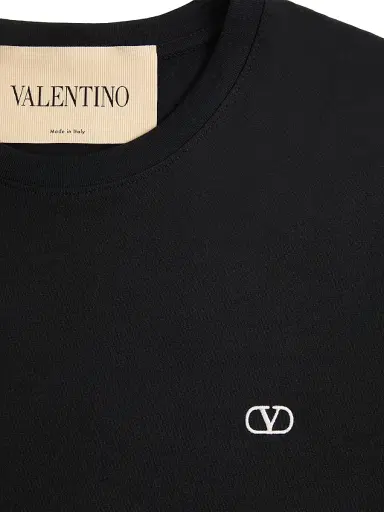 Valentino Garavani Men's Cotton T-Shirt with VLogo Embroidery - Black - Size XXL | Thumbnail 7