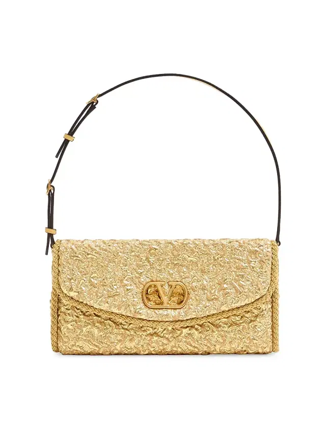 Women's Devain  Shoulder Bag in Cloqué Jacquard Fabric - Gold
