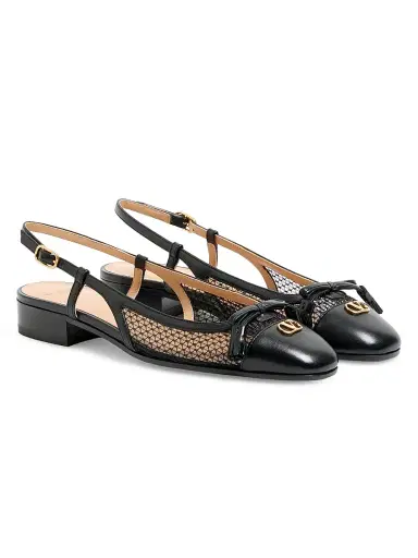 Valentino Garavani Women's Valet Du Roi 25MM Slingback Ballerina in Mesh and Kidskin - Black | Thumbnail 2