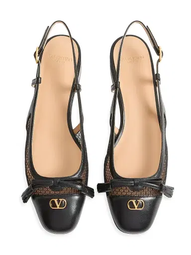 Valentino Garavani Women's Valet Du Roi 25MM Slingback Ballerina in Mesh and Kidskin - Black | Thumbnail 4