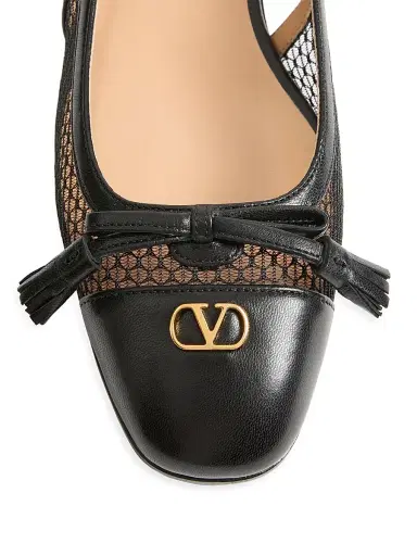 Valentino Garavani Women's Valet Du Roi 25MM Slingback Ballerina in Mesh and Kidskin - Black | Thumbnail 5