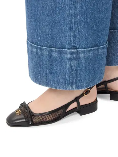 Valentino Garavani Women's Valet Du Roi 25MM Slingback Ballerina in Mesh and Kidskin - Black | Thumbnail 7