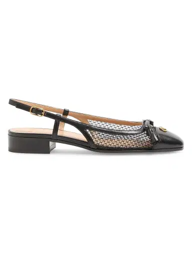 Valentino Garavani Women's Valet Du Roi 25MM Slingback Ballerina in Mesh and Kidskin - Black | Thumbnail 1