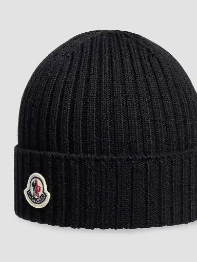 Moncler Little Girl's & Girl's Beanie Hat in Wool - Black | Thumbnail 3 Moncler Little Girl's & Girl's Beanie Hat in Wool - Black | Thumbnail 3