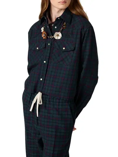 Miu Miu Women's Plaid Shirt - Blue - Size 8 | Thumbnail 2 Miu Miu Women's Plaid Shirt - Blue - Size 8 | Thumbnail 2