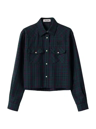 Miu Miu Women's Plaid Shirt - Blue - Size 8 | Thumbnail 1 Miu Miu Women's Plaid Shirt - Blue - Size 8 | Thumbnail 1