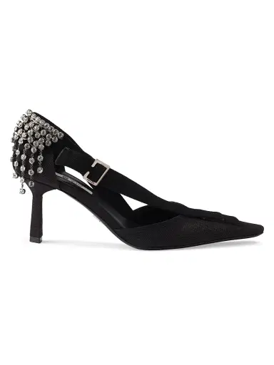 Prada Women's Canvas Pumps with Crystals - Black | Thumbnail 1 Prada Women's Canvas Pumps with Crystals - Black | Thumbnail 1