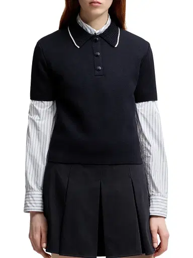 Moncler Women's Polo Shirt in Cotton - Navy Blue | Thumbnail 2